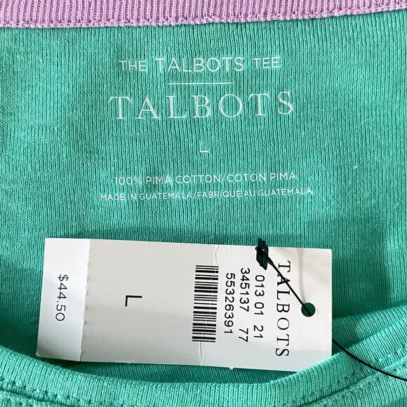 New Talbots Pima Cotton Three Quarter Sleeve Bateau Neck Tee Women's Size Large - Picture 3 of 6